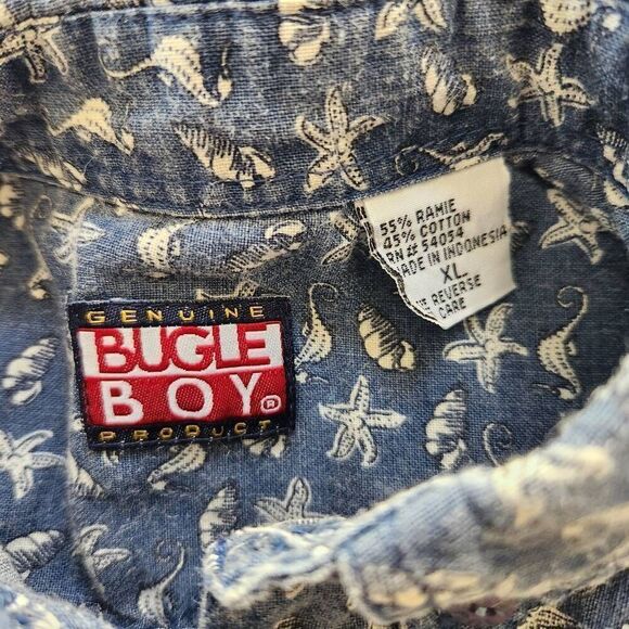 Bugle Boy boys size 7-8 year blue button-up nautical seashell seahorse casual dr - Picture 3 of 5